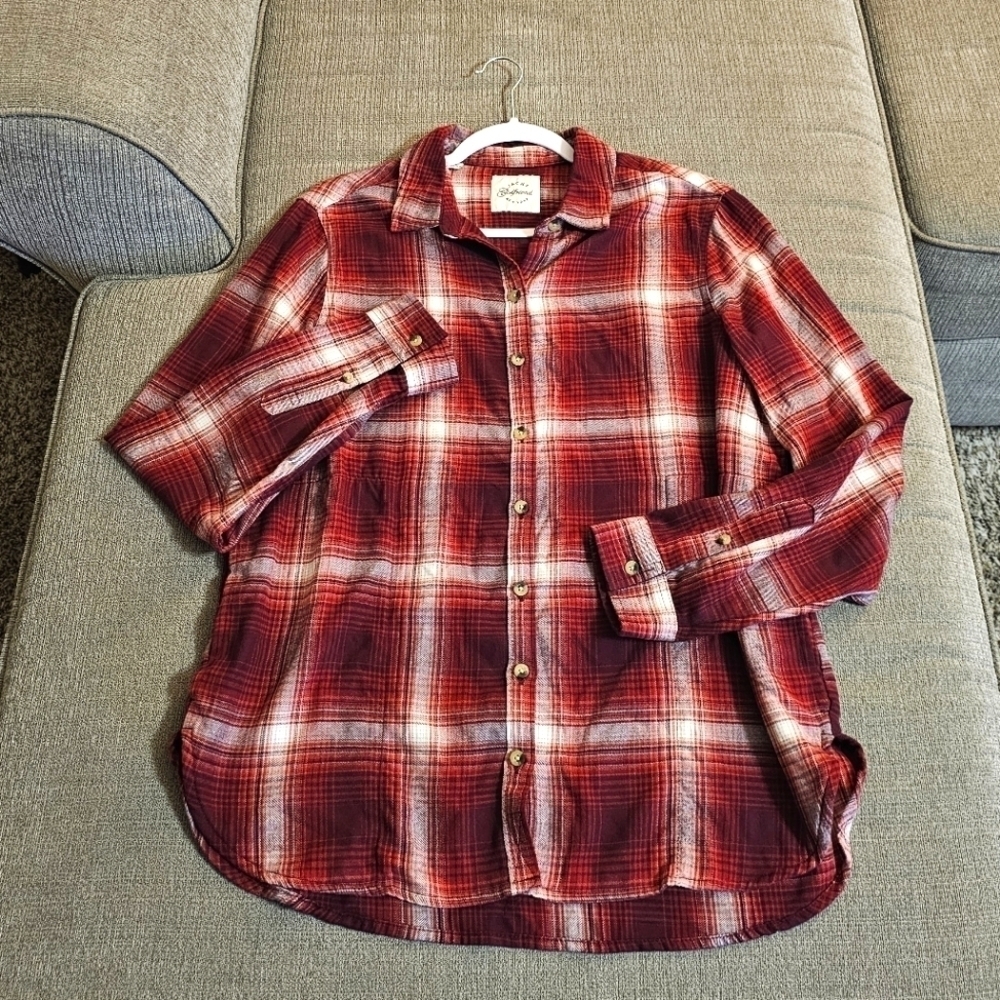 Jach's Girlfriend New York Red White Plaid Casual Relaxed Button Tunic Medium